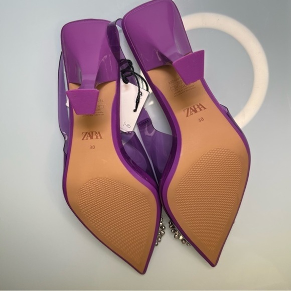 Blogger Trending Favorite Zara Embellished Vinyl Slingback Heels Rhinestones NWT - Picture 8 of 9